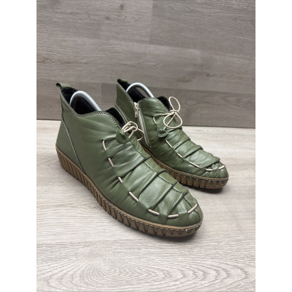 Spring Step Nespea Leather Wedge Booties Olive Green Size 41 (US 10) Size Zip - Picture 3 of 12